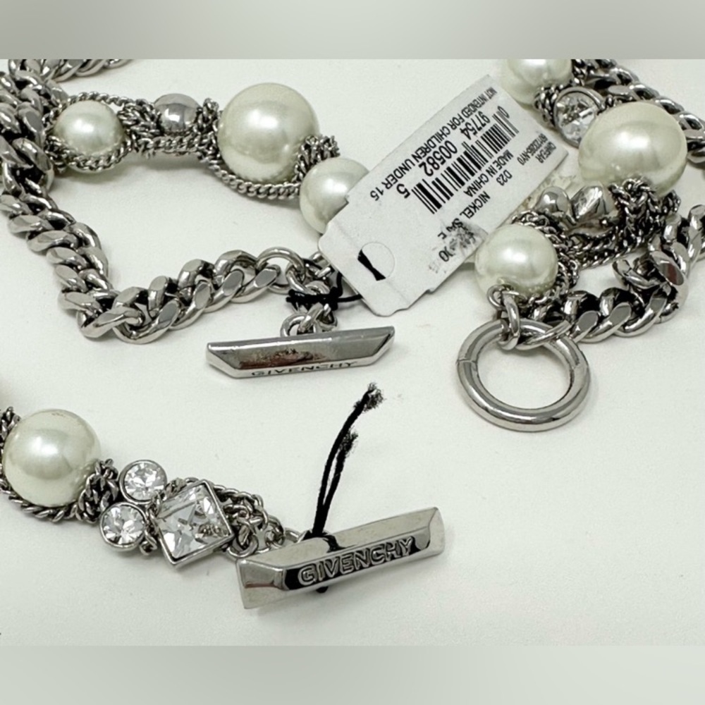 GIVENCHY Double Strand Faux Pearl & Rhinestone Chain Necklace/Bracelet Set, NWT - Picture 3 of 7